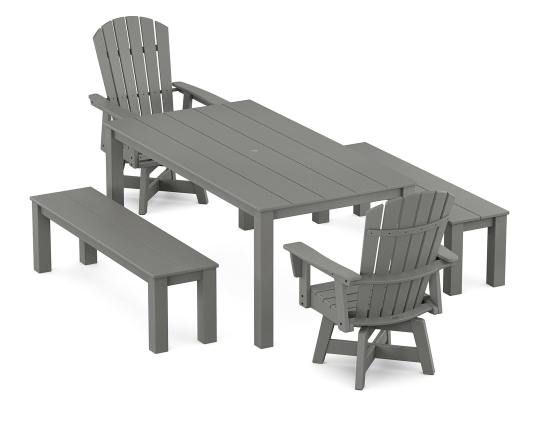 POLYWOOD® Nautical Curveback Adirondack Swivel 5-Piece Parsons Dining Set with Benches