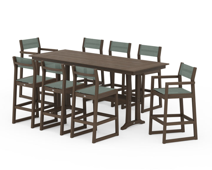 POLYWOOD® EDGE Sling 9-Piece Farmhouse Bar Set with Trestle Legs