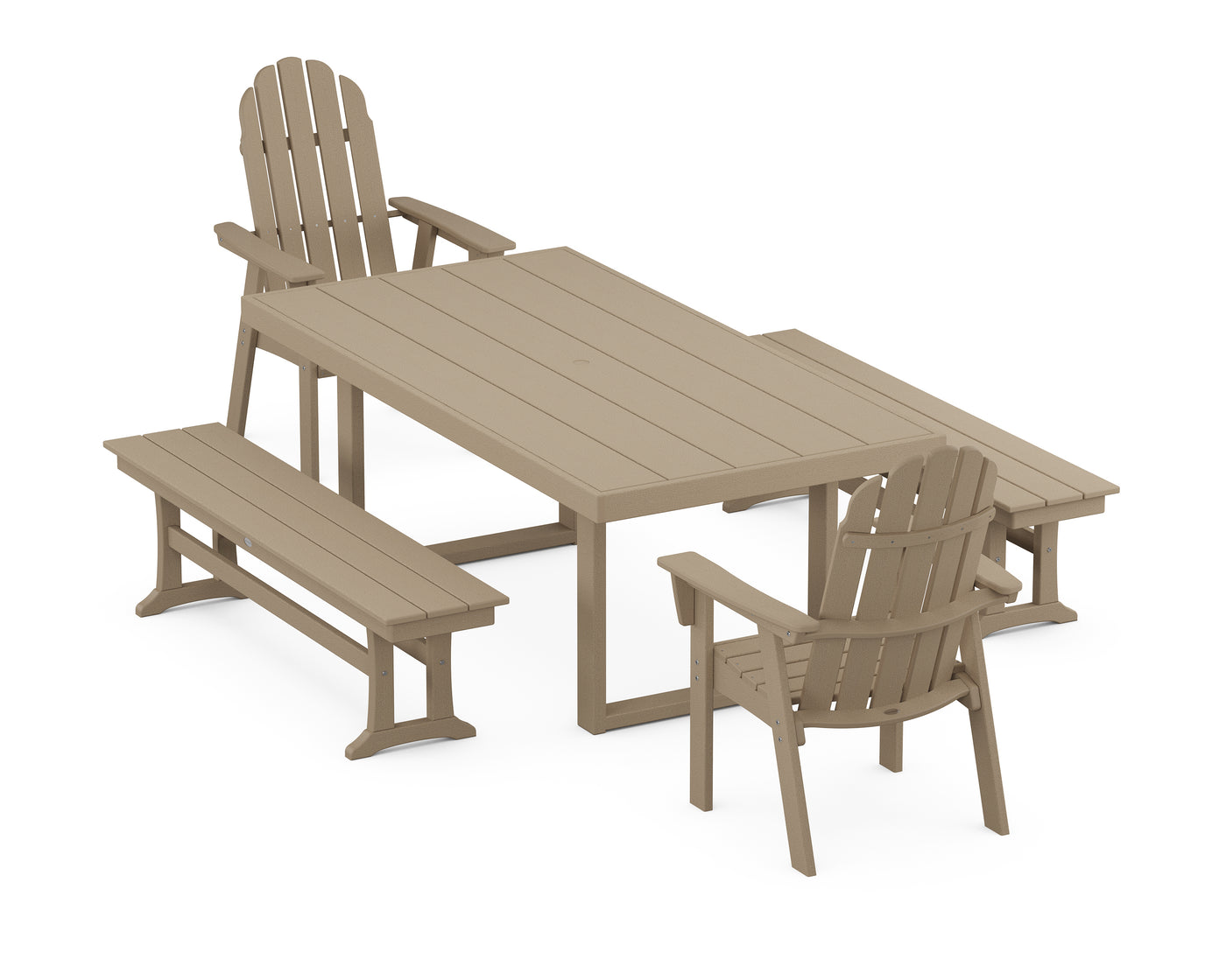 Vineyard Adirondack 5-Piece Dining Set with Benches