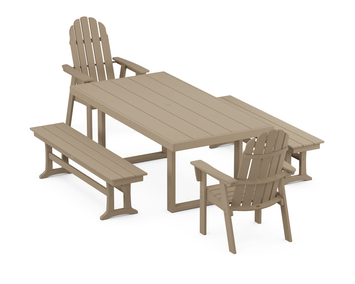 POLYWOOD® Vineyard Adirondack 5-Piece Dining Set with Benches