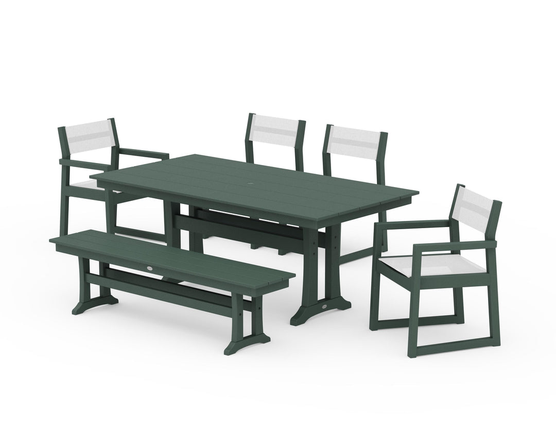 POLYWOOD® EDGE Sling 6-Piece Farmhouse Dining Set With Trestle Legs