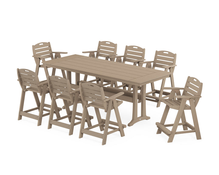 POLYWOOD® Nautical 9-Piece Farmhouse Counter Set with Trestle Legs