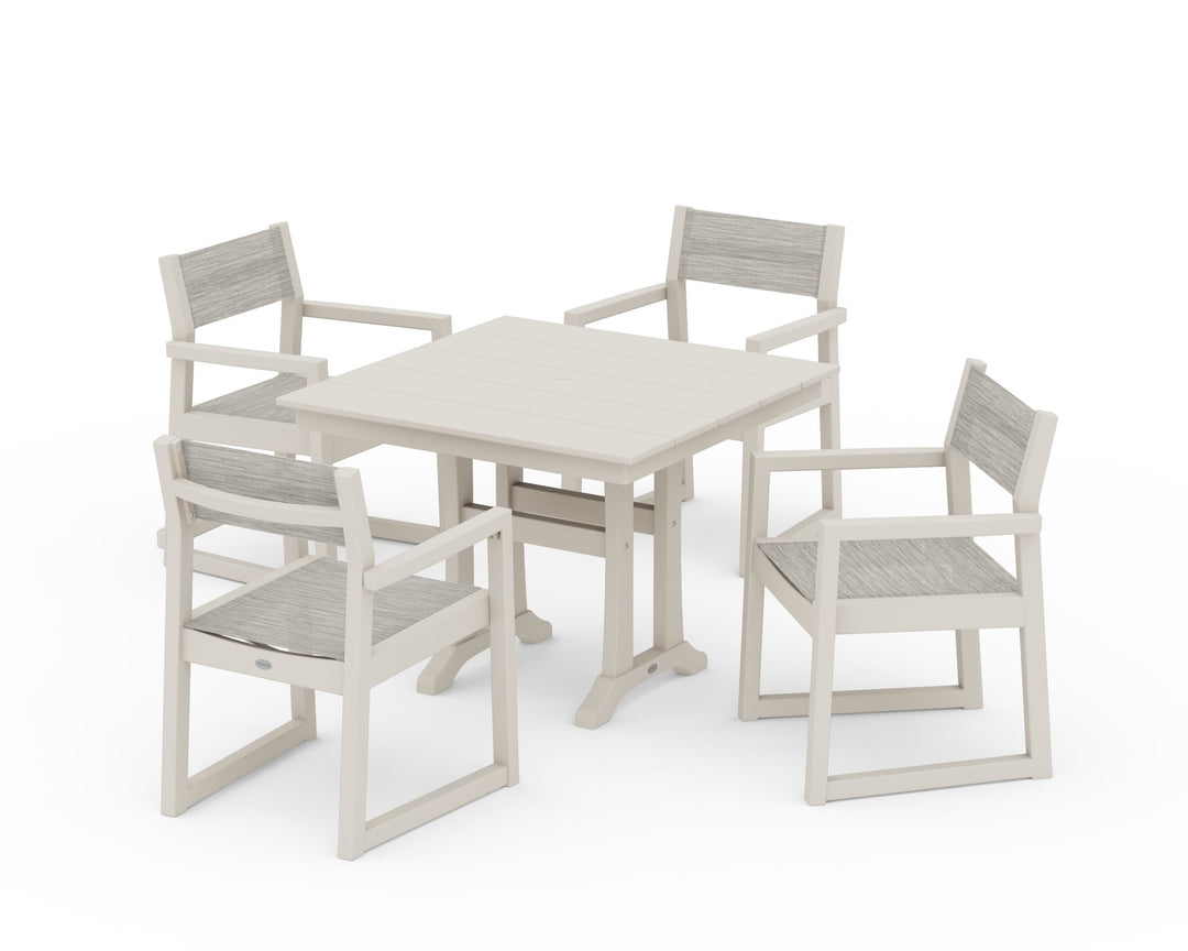 POLYWOOD® EDGE Sling 5-Piece Farmhouse Dining Set with Trestle Legs