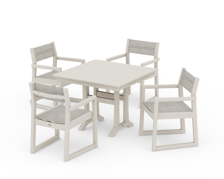 POLYWOOD® EDGE Sling 5-Piece Farmhouse Dining Set with Trestle Legs