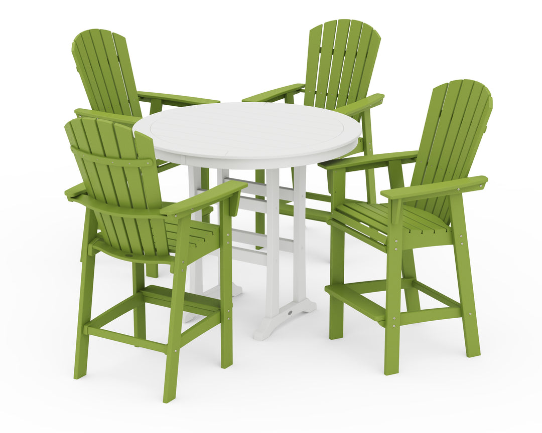 POLYWOOD® Nautical Curveback Adirondack 5-Piece Round Trestle Bar Set