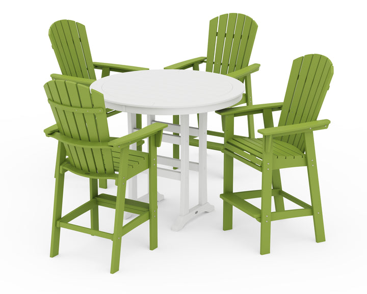 POLYWOOD® Nautical Curveback Adirondack 5-Piece Round Trestle Bar Set
