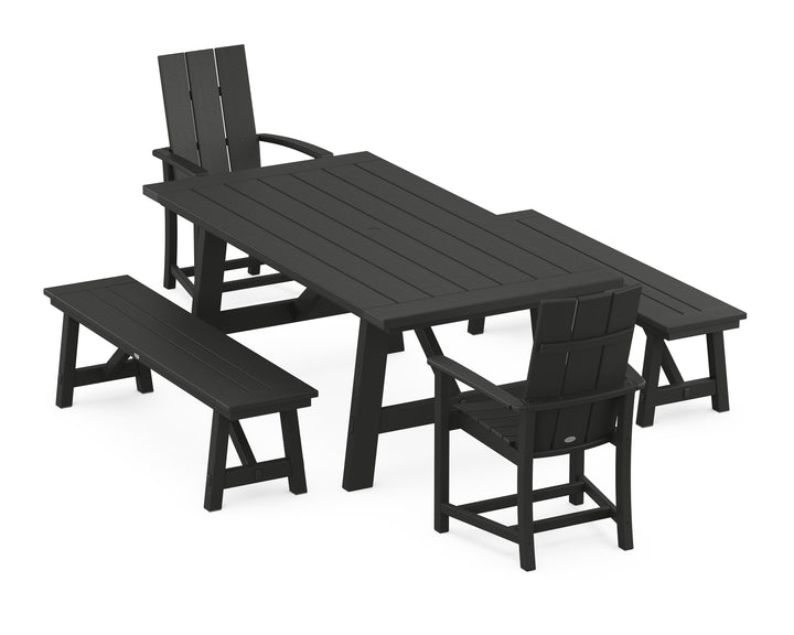 POLYWOOD® Modern Adirondack 5-Piece Rustic Farmhouse Dining Set With Benches