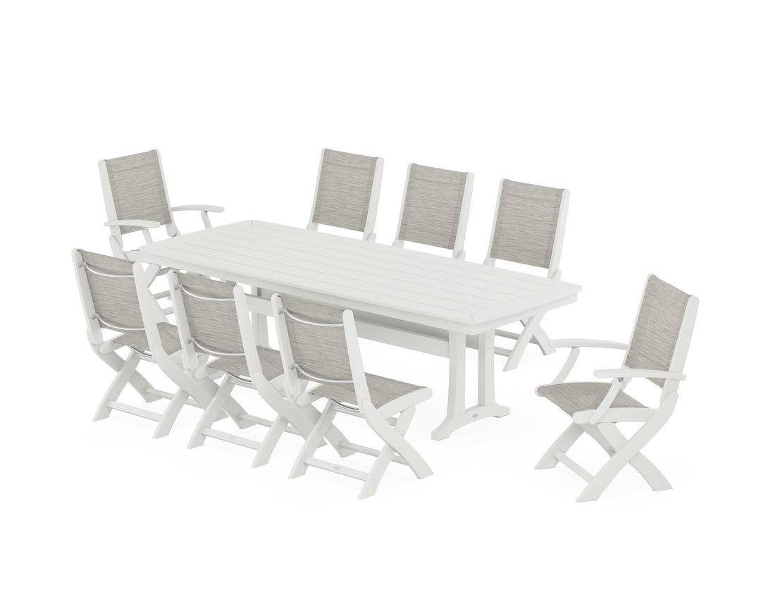 POLYWOOD® Coastal Folding 9-Piece Dining Set with Trestle Legs