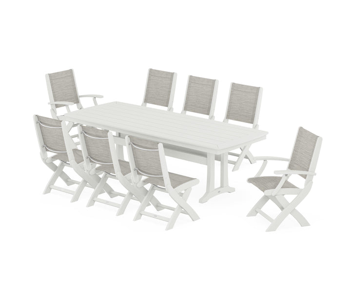 POLYWOOD® Coastal Folding 9-Piece Dining Set with Trestle Legs