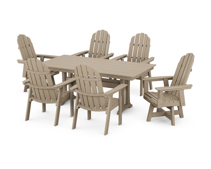 POLYWOOD® Vineyard Curveback Adirondack Swivel Chair 7-Piece Farmhouse Dining Set with Trestle Legs
