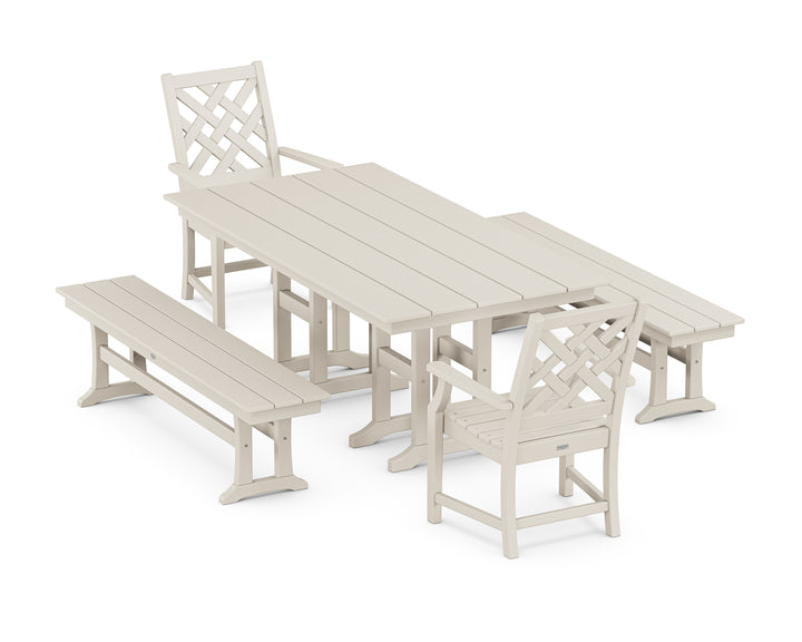 Country Living Wovendale 5-Piece Farmhouse Dining Set with Benches