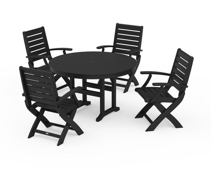 POLYWOOD® Signature Folding Chair 5-Piece Round Farmhouse Dining Set