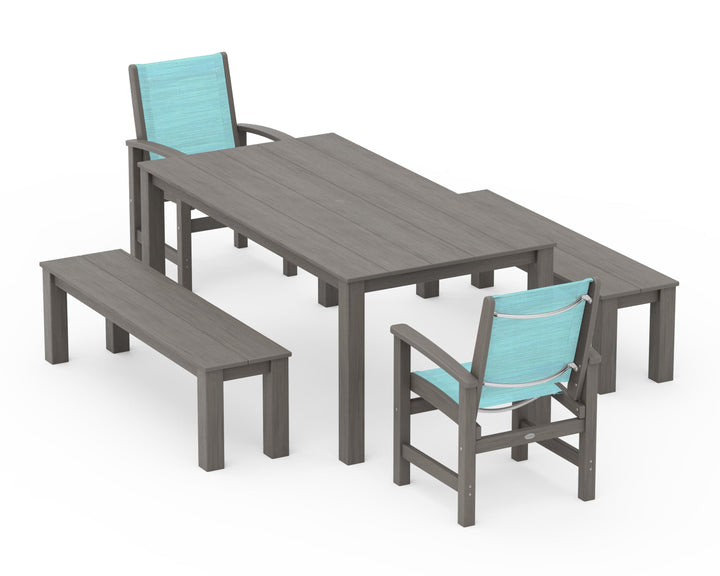 POLYWOOD® Coastal 5-Piece Parsons Dining Set with Benches