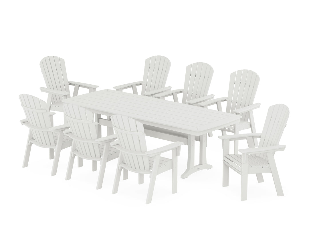 POLYWOOD® Nautical Curveback Adirondack 9-Piece Dining Set with Trestle Legs