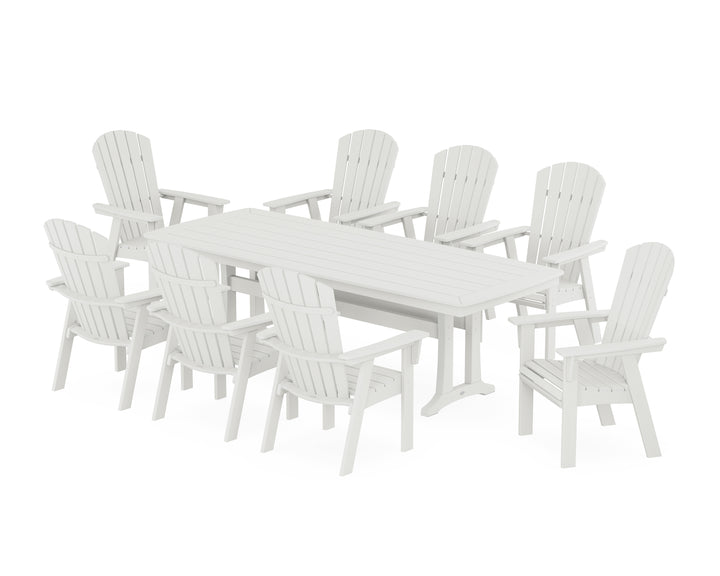 POLYWOOD® Nautical Curveback Adirondack 9-Piece Dining Set with Trestle Legs