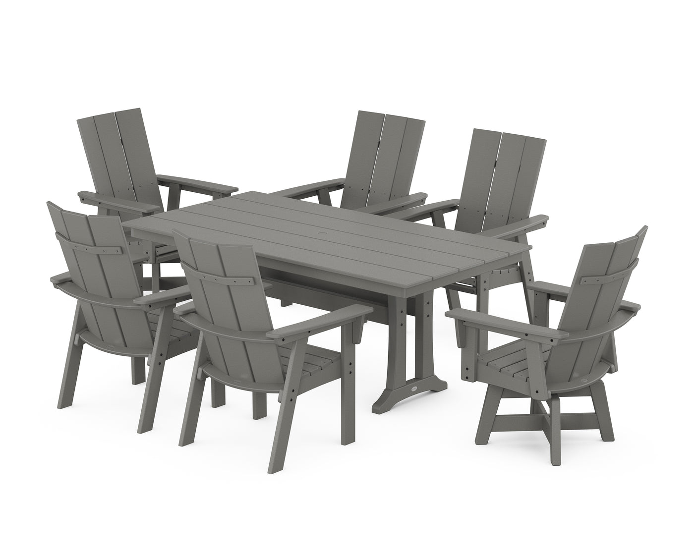 Modern Curveback Adirondack Swivel Chair 7-Piece Farmhouse Dining Set With Trestle Legs