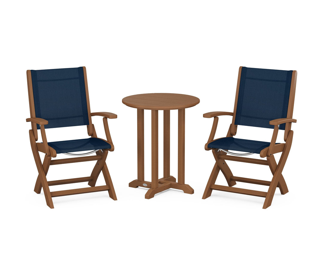 POLYWOOD® Coastal Folding 3-Piece Round Bistro Dining Set
