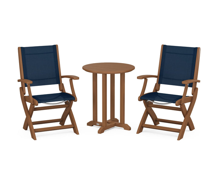 POLYWOOD® Coastal Folding 3-Piece Round Bistro Dining Set