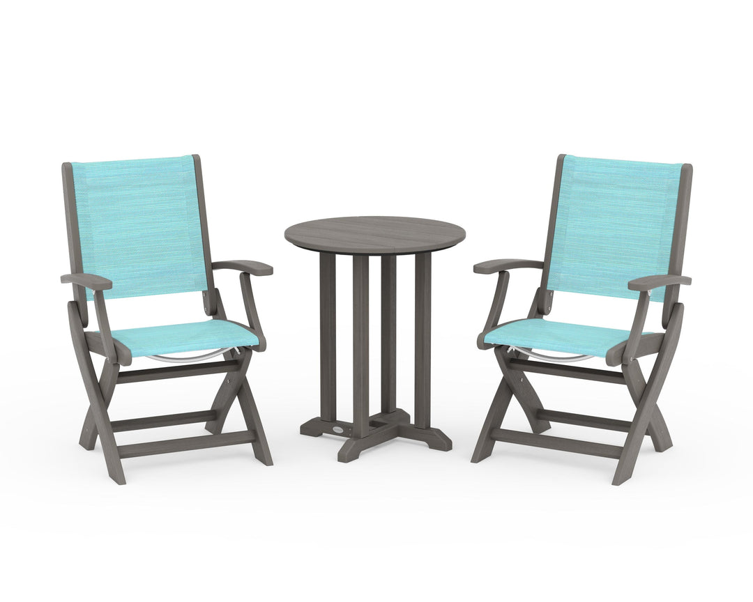 POLYWOOD® Coastal Folding 3-Piece Round Bistro Dining Set