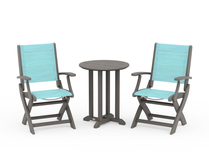 POLYWOOD® Coastal Folding 3-Piece Round Bistro Dining Set