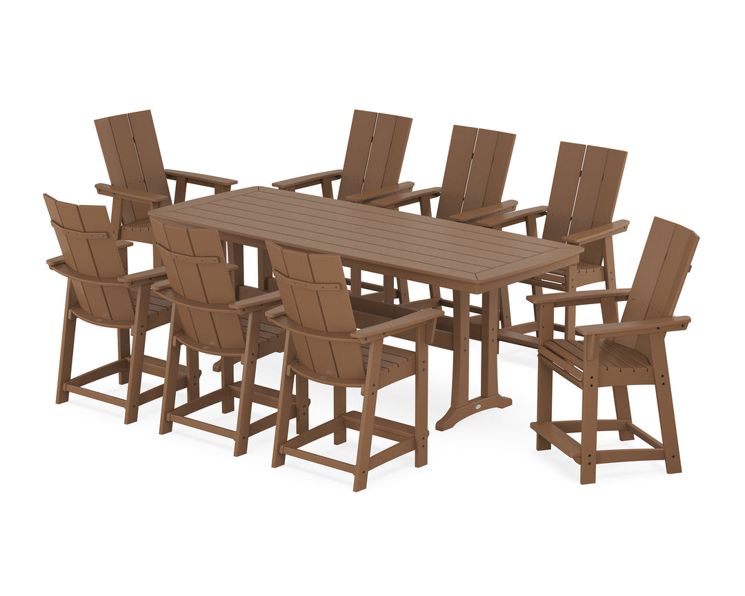 POLYWOOD® Modern Curveback Adirondack 9-Piece Counter Set with Trestle Legs