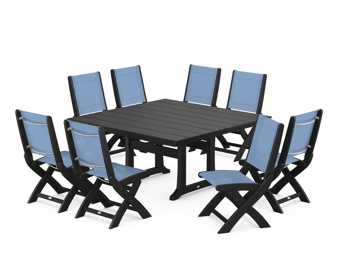 POLYWOOD® Coastal Folding Side Chair 9-Piece Farmhouse Dining Set