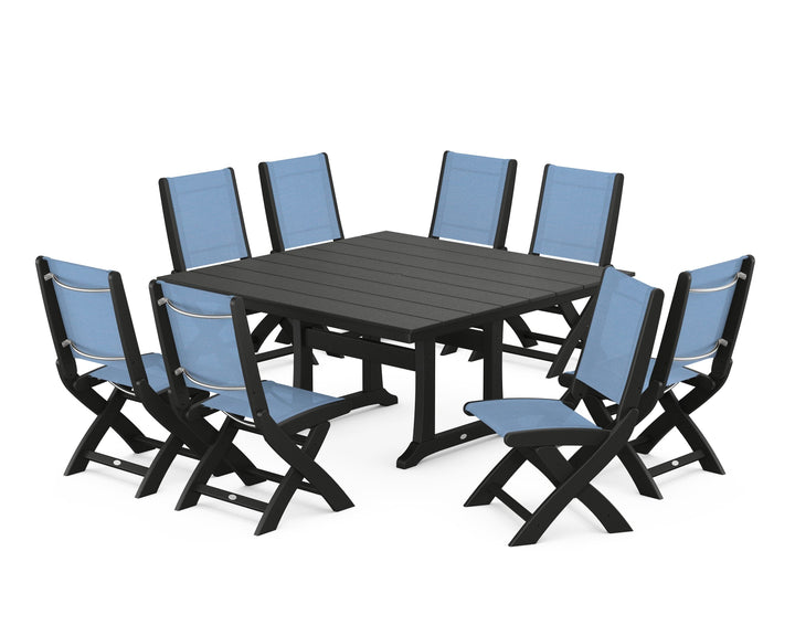 POLYWOOD® Coastal Folding Side Chair 9-Piece Farmhouse Dining Set