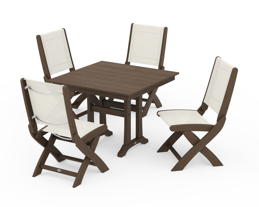 POLYWOOD® Coastal Folding Side Chair 5-Piece Farmhouse Dining Set With Trestle Legs