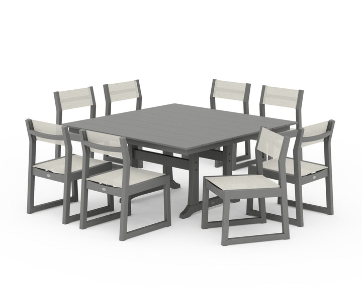 POLYWOOD® EDGE Sling Side Chair 9-Piece Farmhouse Trestle Dining Set