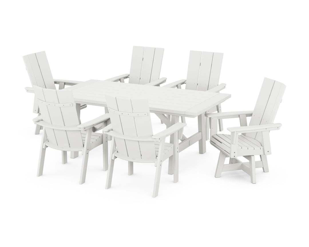 POLYWOOD® Modern Curveback Adirondack 7-Piece Rustic Farmhouse Swivel Dining Set