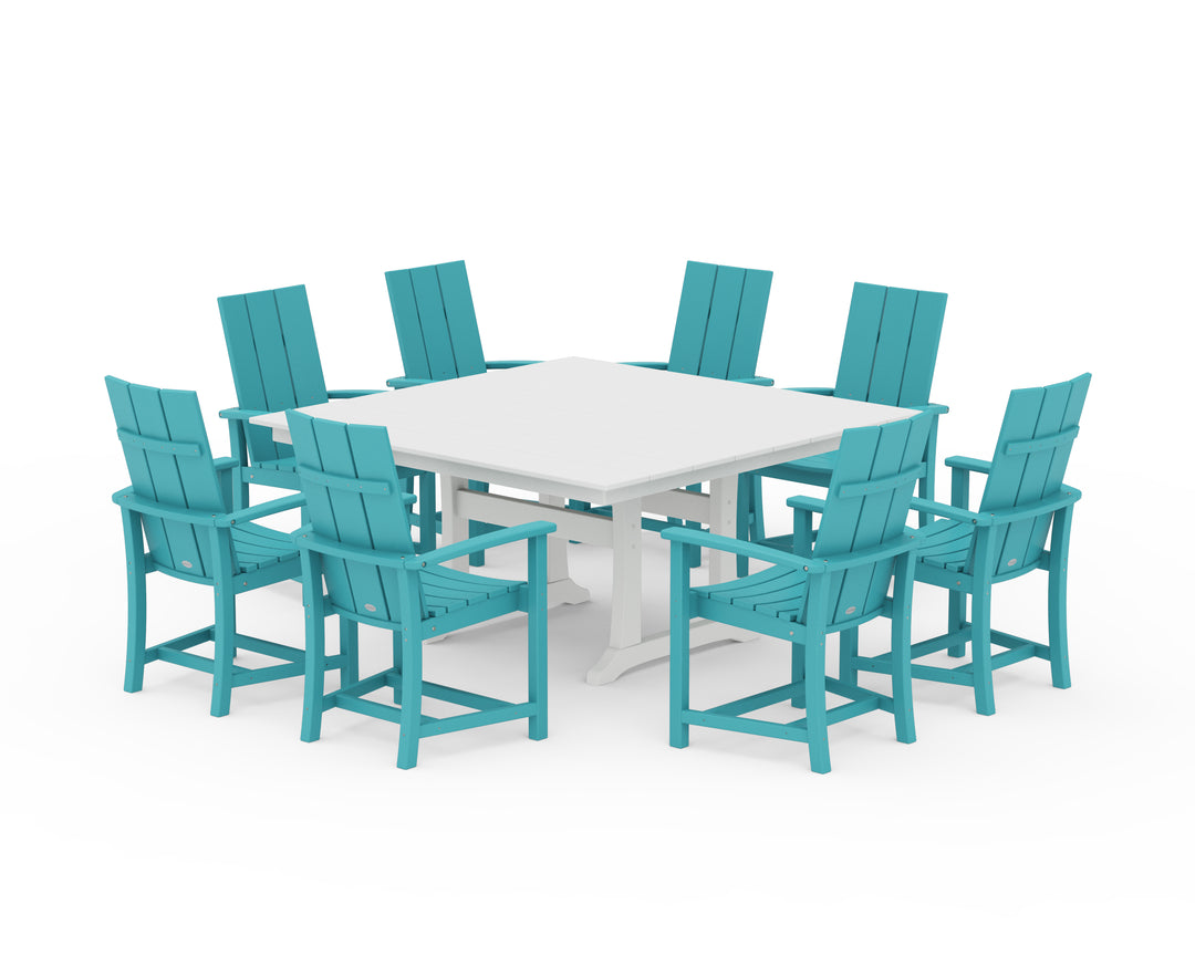 POLYWOOD® Modern Adirondack 9-Piece Farmhouse Trestle Dining Set