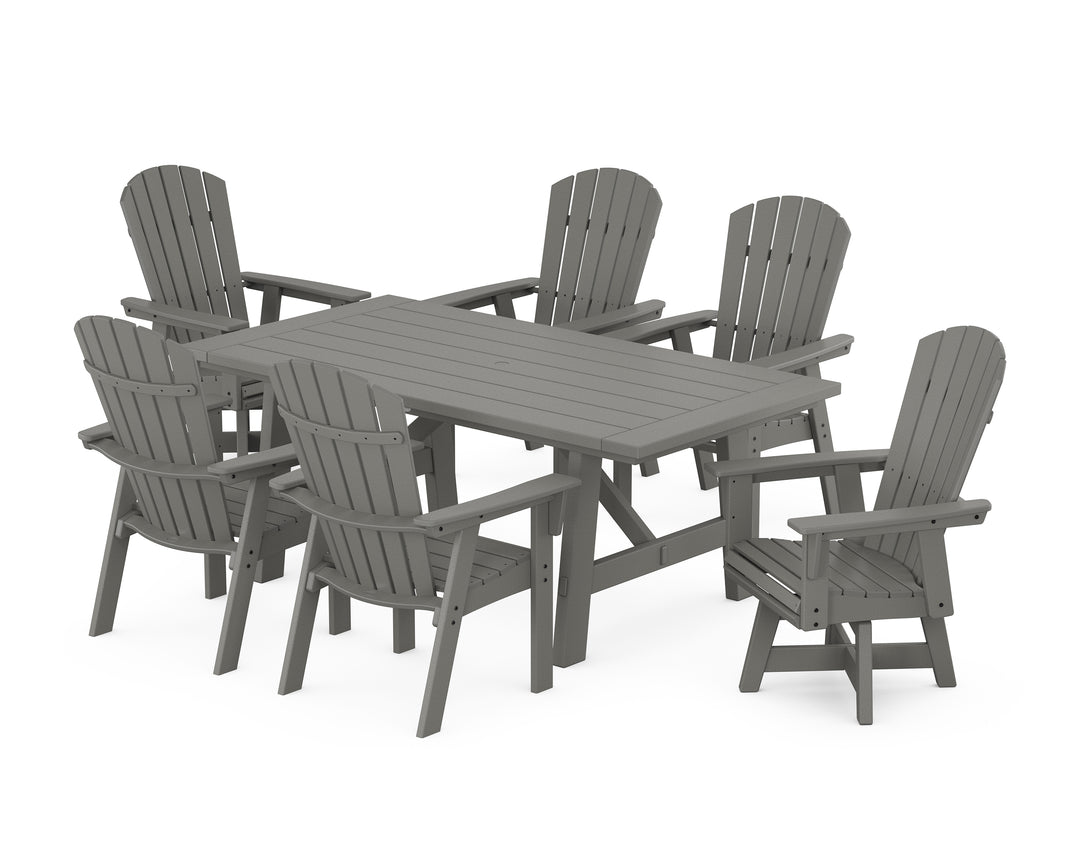 POLYWOOD® Nautical Curveback Adirondack Swivel Chair 7-Piece Rustic Farmhouse Dining Set
