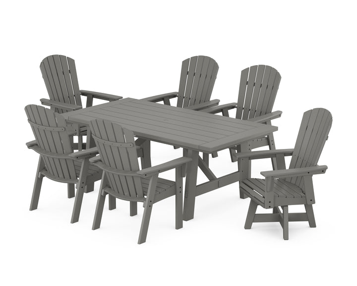 POLYWOOD® Nautical Curveback Adirondack Swivel Chair 7-Piece Rustic Farmhouse Dining Set