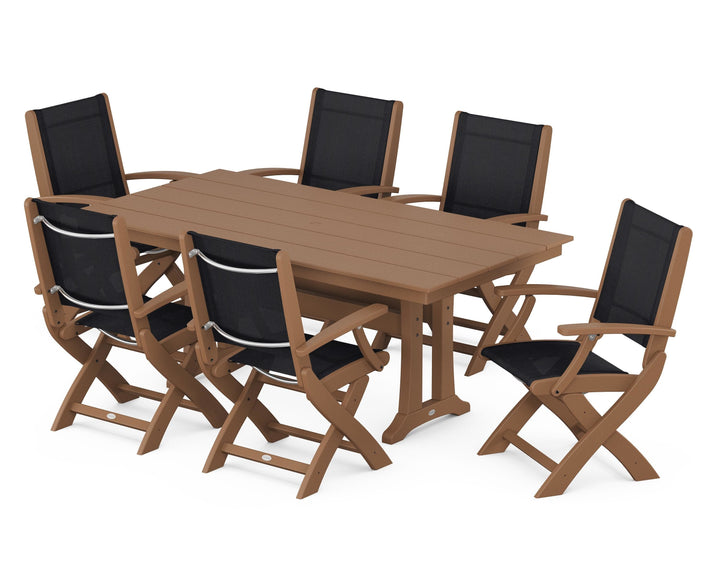 POLYWOOD® Coastal Folding Arm Chair 7-Piece Farmhouse Dining Set with Trestle Legs