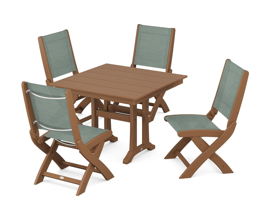 POLYWOOD® Coastal Folding Side Chair 5-Piece Farmhouse Dining Set With Trestle Legs