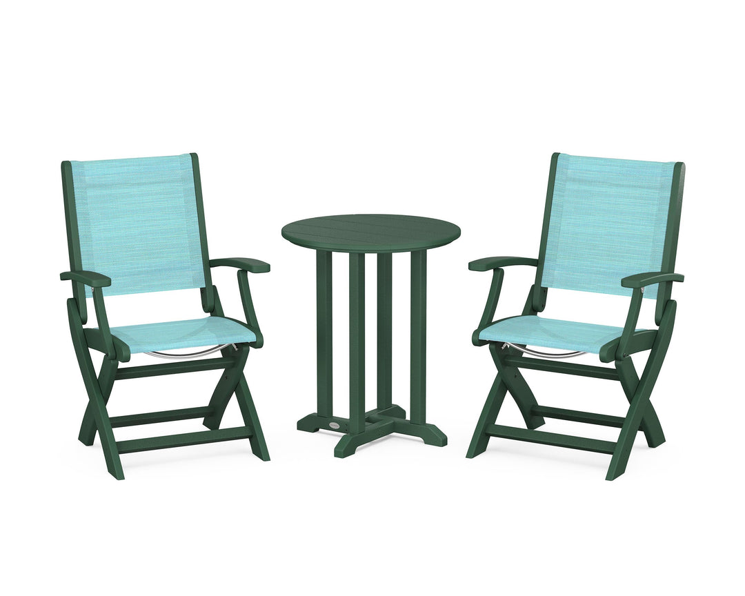 POLYWOOD® Coastal Folding 3-Piece Round Bistro Dining Set