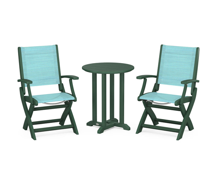 POLYWOOD® Coastal Folding 3-Piece Round Bistro Dining Set