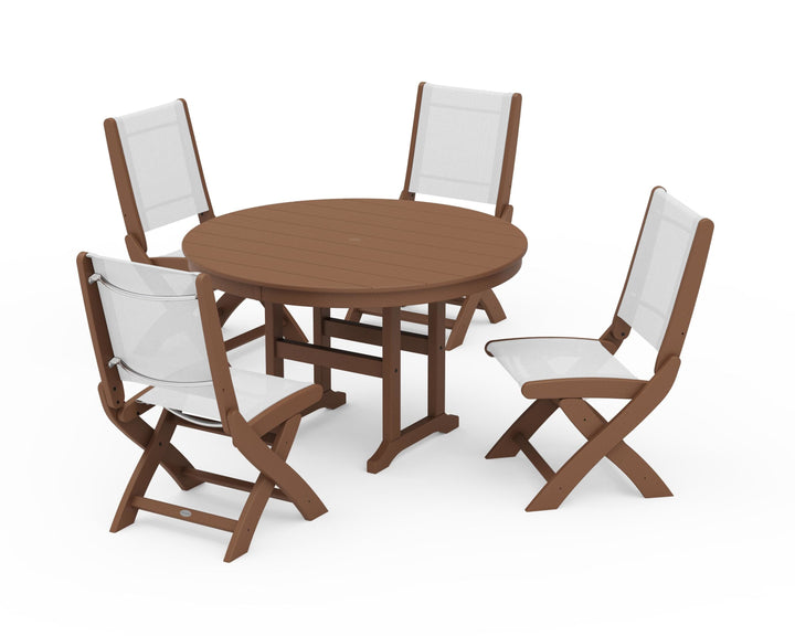 POLYWOOD® Coastal Folding Side Chair 5-Piece Round Dining Set