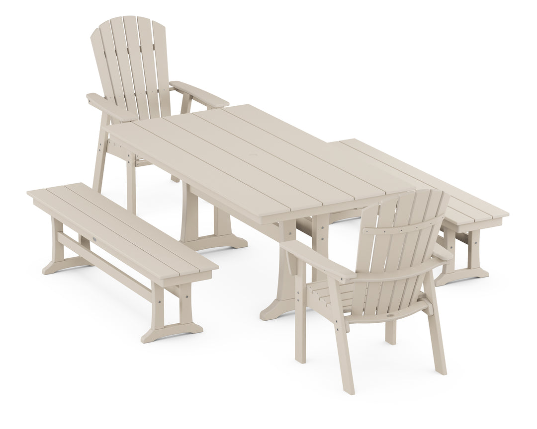 POLYWOOD® Nautical Adirondack 5-Piece Farmhouse Dining Set With Trestle Legs