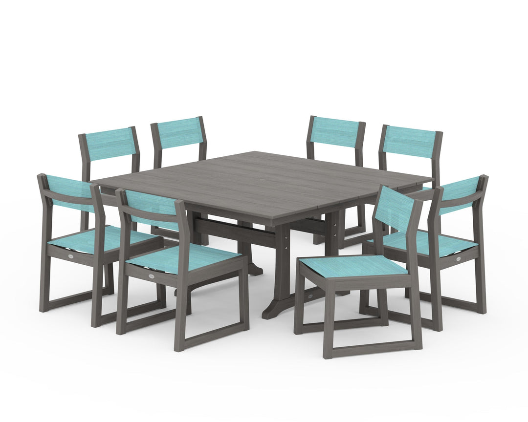 POLYWOOD® EDGE Sling Side Chair 9-Piece Farmhouse Trestle Dining Set
