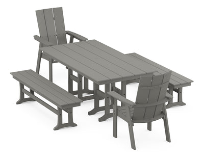 Modern Curveback Adirondack 5-Piece Farmhouse Dining Set with Benches