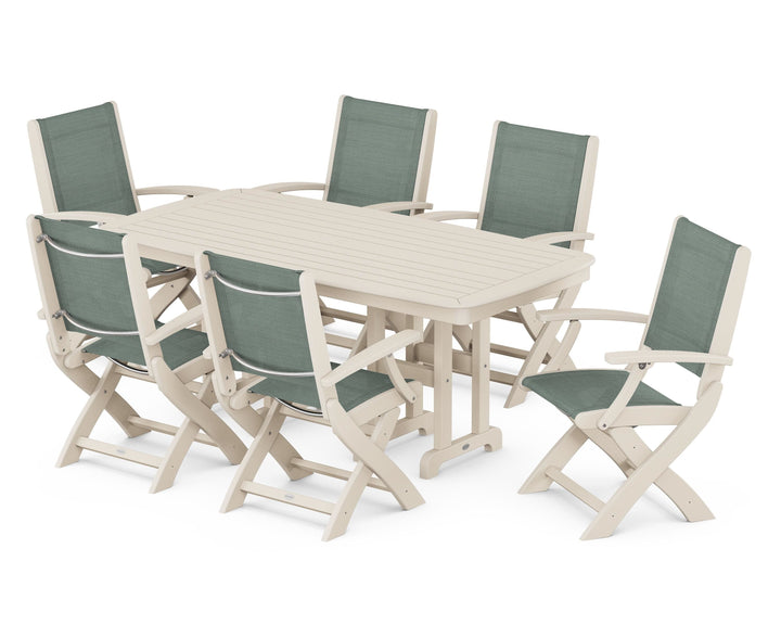 POLYWOOD® Coastal Folding Arm Chair 7-Piece Dining Set