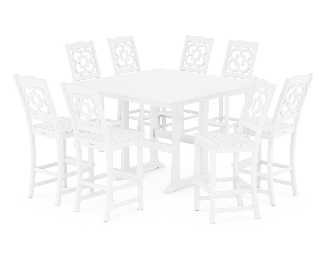 Martha Stewart by POLYWOOD® Chinoiserie 9-Piece Square Farmhouse Side Chair Bar Set with Trestle Legs