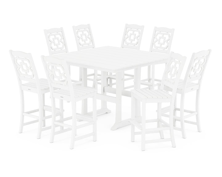 Martha Stewart by POLYWOOD® Chinoiserie 9-Piece Square Farmhouse Side Chair Bar Set with Trestle Legs