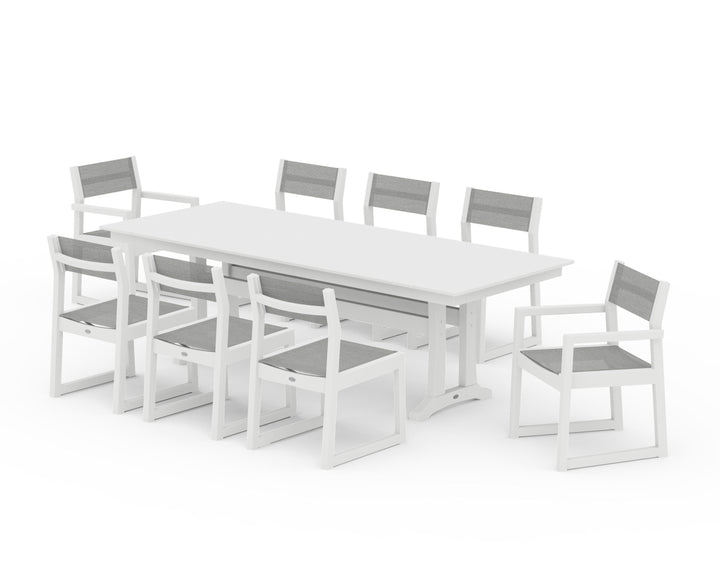 POLYWOOD® EDGE Sling 9-Piece Farmhouse Trestle Dining Set