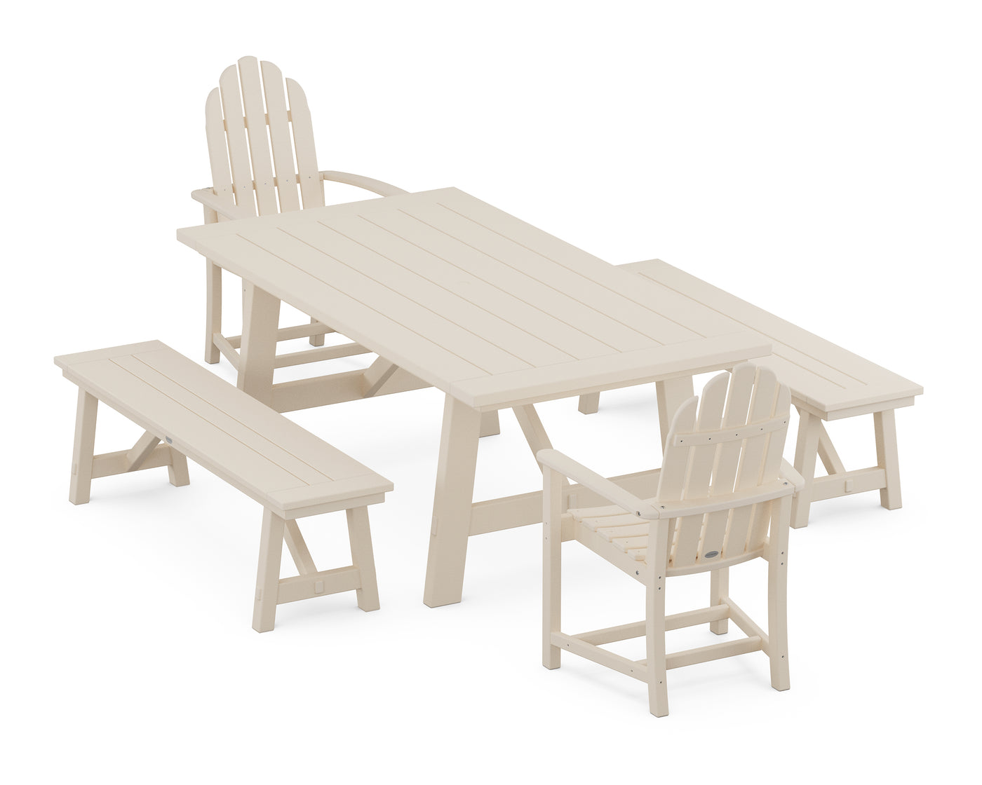 Classic Adirondack 5-Piece Rustic Farmhouse Dining Set With Benches