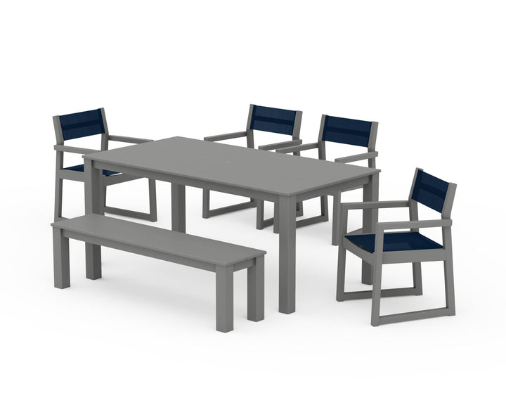 POLYWOOD® EDGE Sling Arm Chair 6-Piece Parsons Dining Set with Bench