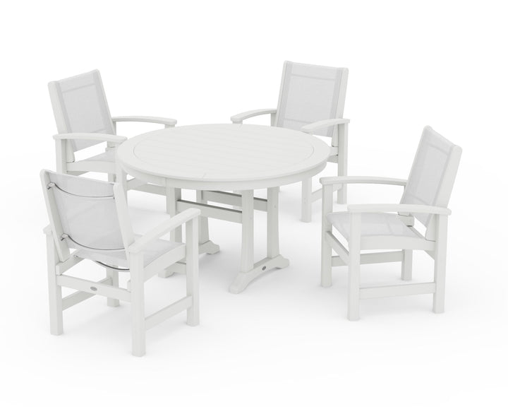 POLYWOOD® Coastal 5-Piece Round Dining Set with Trestle Legs