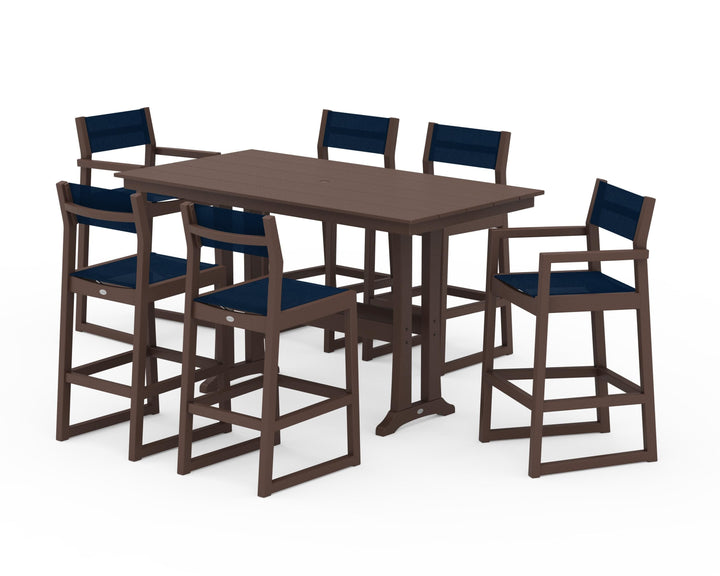 POLYWOOD® EDGE Sling 7-Piece Farmhouse Bar Set with Trestle Legs