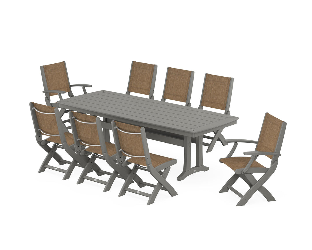 POLYWOOD® Coastal Folding 9-Piece Dining Set with Trestle Legs
